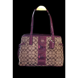 Coach Signature Stripe Python Carryall burgandy H1353-F24882